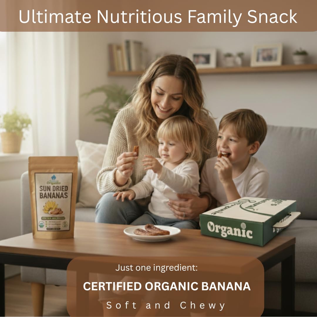 Organic Sun Dried Whole Bananas | No Sugar Added | No Preservatives | Unsulfured | Soft and Chewy Little Banana | Thai Natural Fruit Snacks | Super Potassium Snack (4 LB Whole Bananas)