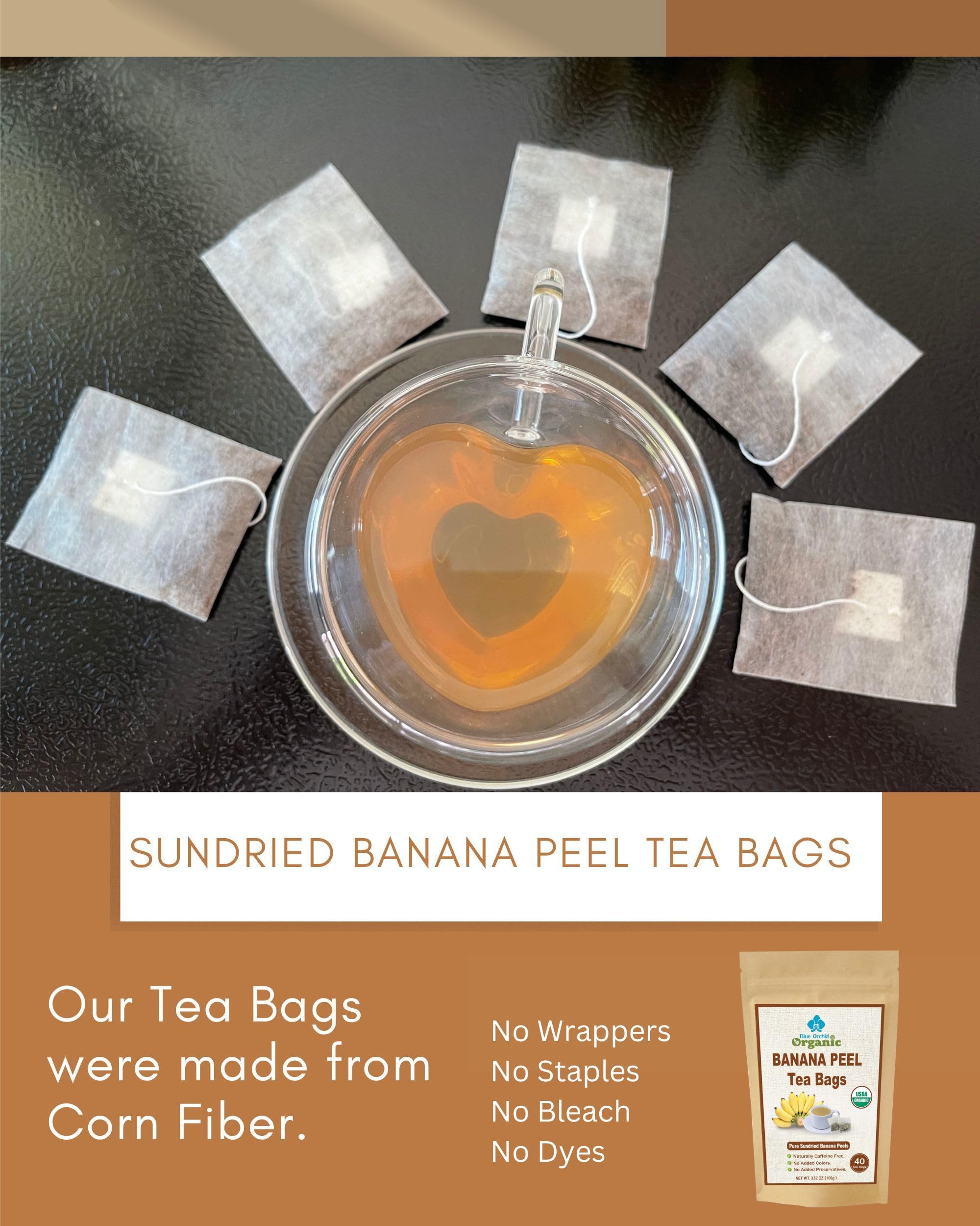 Organic Banana Peel Tea - Relaxation Thai Herbal Drink - From Sun Dried Ripe Banana Peels - 40 Count Tea Bags - Caffeine Free