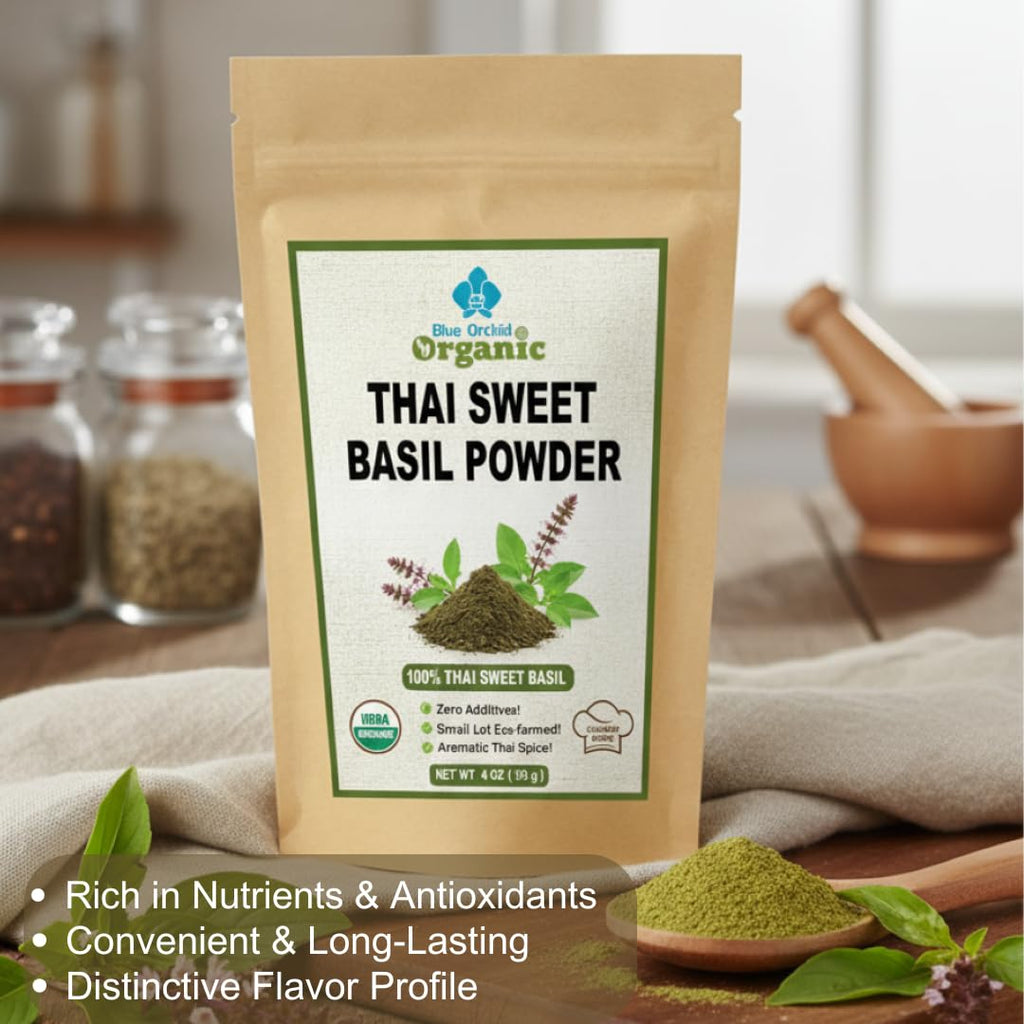 Organic Sweet Basil Powder - Premium Ground Thai Spice - Culinary Seasoning for Soups, Sauces, Pasta, and Pesto