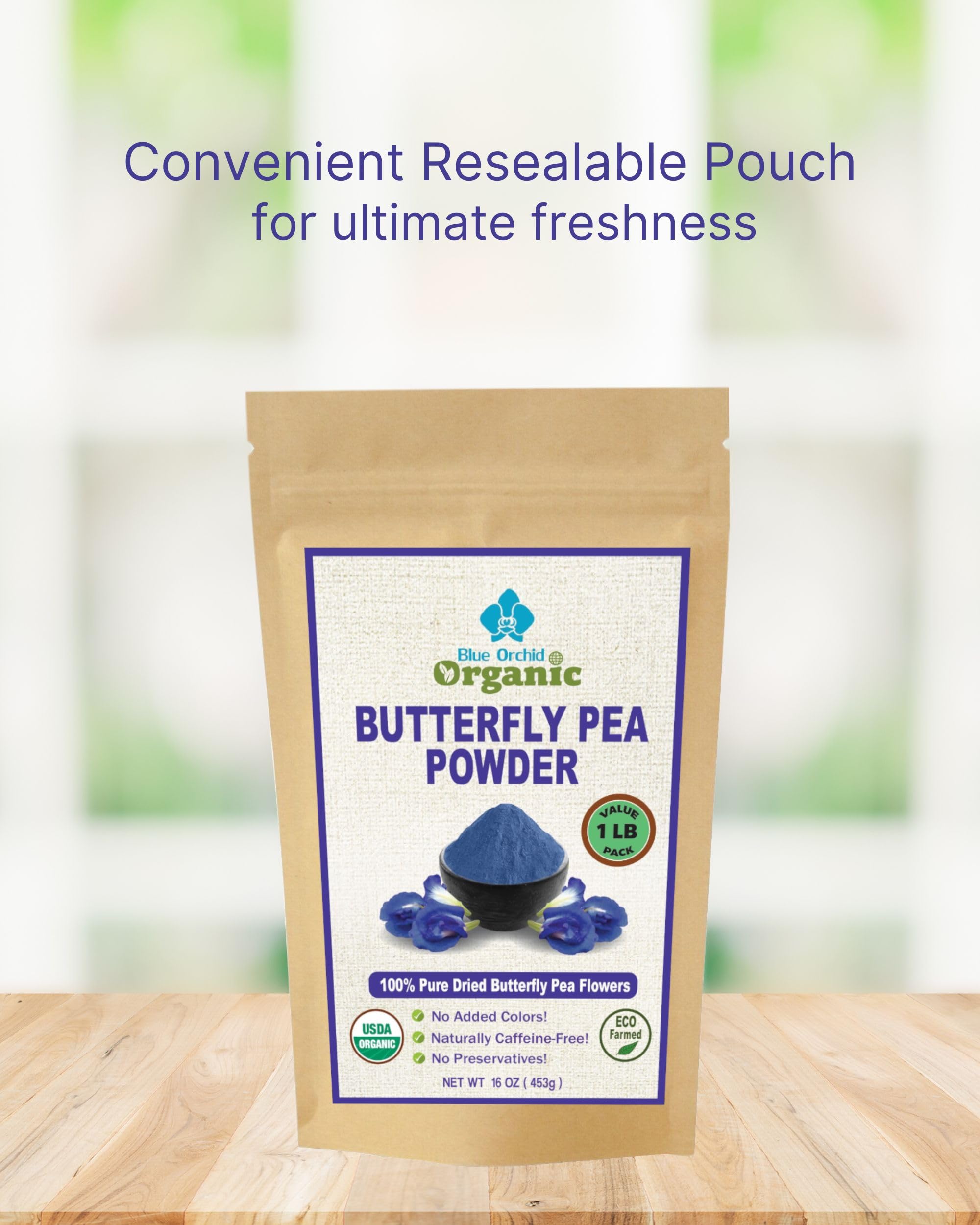 Butterfly Pea Flower Powder - Organic Blue Matcha Tea and Latte - Natural Food Coloring - 16 OZ (16 OZ)