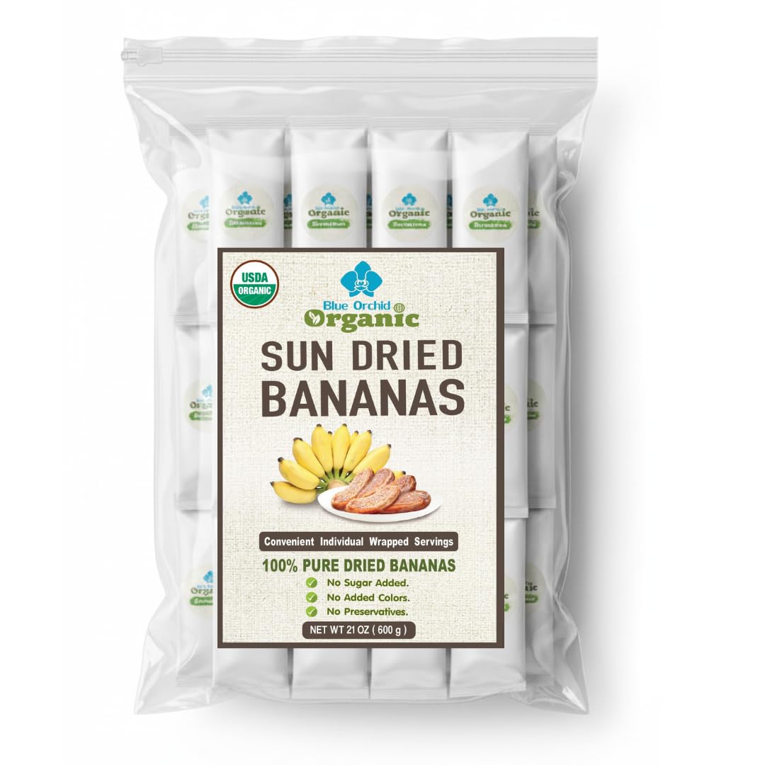 Organic Sun Dried Bananas Value Pack - Dried Fruit Individual Packs - Soft and Chewy - No Sugar Added - No Preservatives - Unsulfured Natural Snacks - 21 OZ