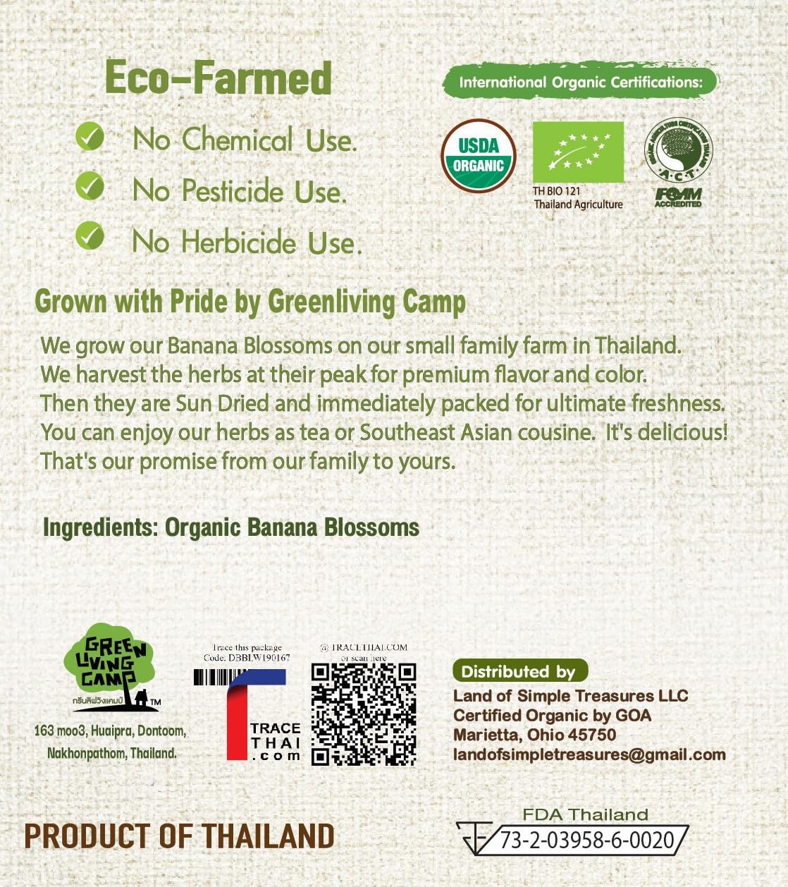 Banana Blossom Tea 40 Teabags - Organic Sun Dried Flowers in Natural Corn Fiber Sachets- Caffeine Free Herbal Drink