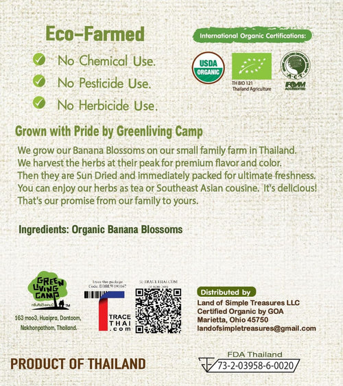 Banana Blossom Tea 40 Teabags - Organic Sun Dried Flowers in Natural Corn Fiber Sachets- Caffeine Free Herbal Drink