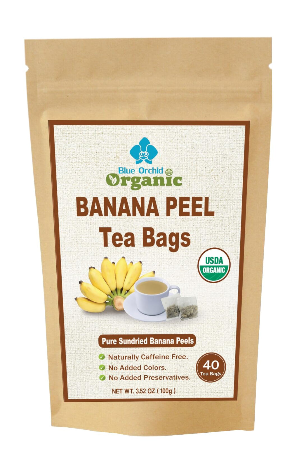 Organic Banana Peel Tea - Relaxation Thai Herbal Drink - From Sun Dried Ripe Banana Peels - 40 Count Tea Bags - Caffeine Free