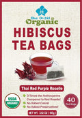 Organic Hibiscus Tea Bags 40 Count | Rare Variety Thai Red Purple Hibiscus Loose Flowers in Unbleached Sachets | Small Lot Eco-Farmed