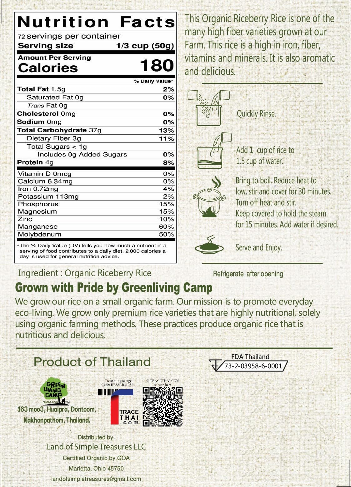 Organic Riceberry Rice Value Pack - Purple Thai Black Jasmine Rice - USDA Certified - Premium Freshness - Small Lot Harvest Direct from our Farm to your Table - 8 LB