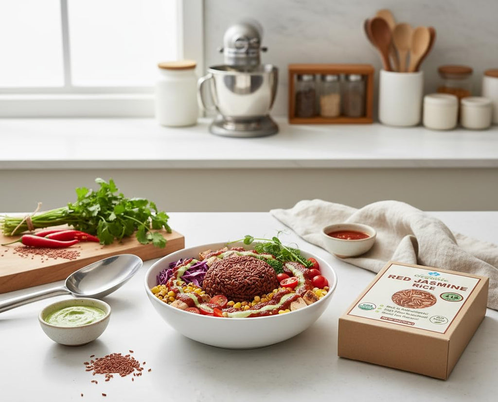 Organic Red Jasmine Thai Rice - High Fiber Superfood - Gluten Free, Preservative Free, Small Lot Farmed from Thailand - 4 LB