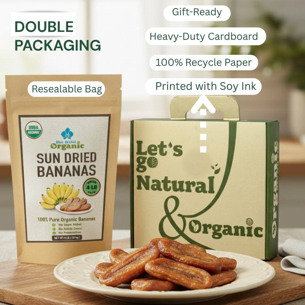 Organic Sun Dried Whole Bananas | No Sugar Added | No Preservatives | Unsulfured | Soft and Chewy Little Banana | Thai Natural Fruit Snacks | Super Potassium Snack (4 LB Whole Bananas)