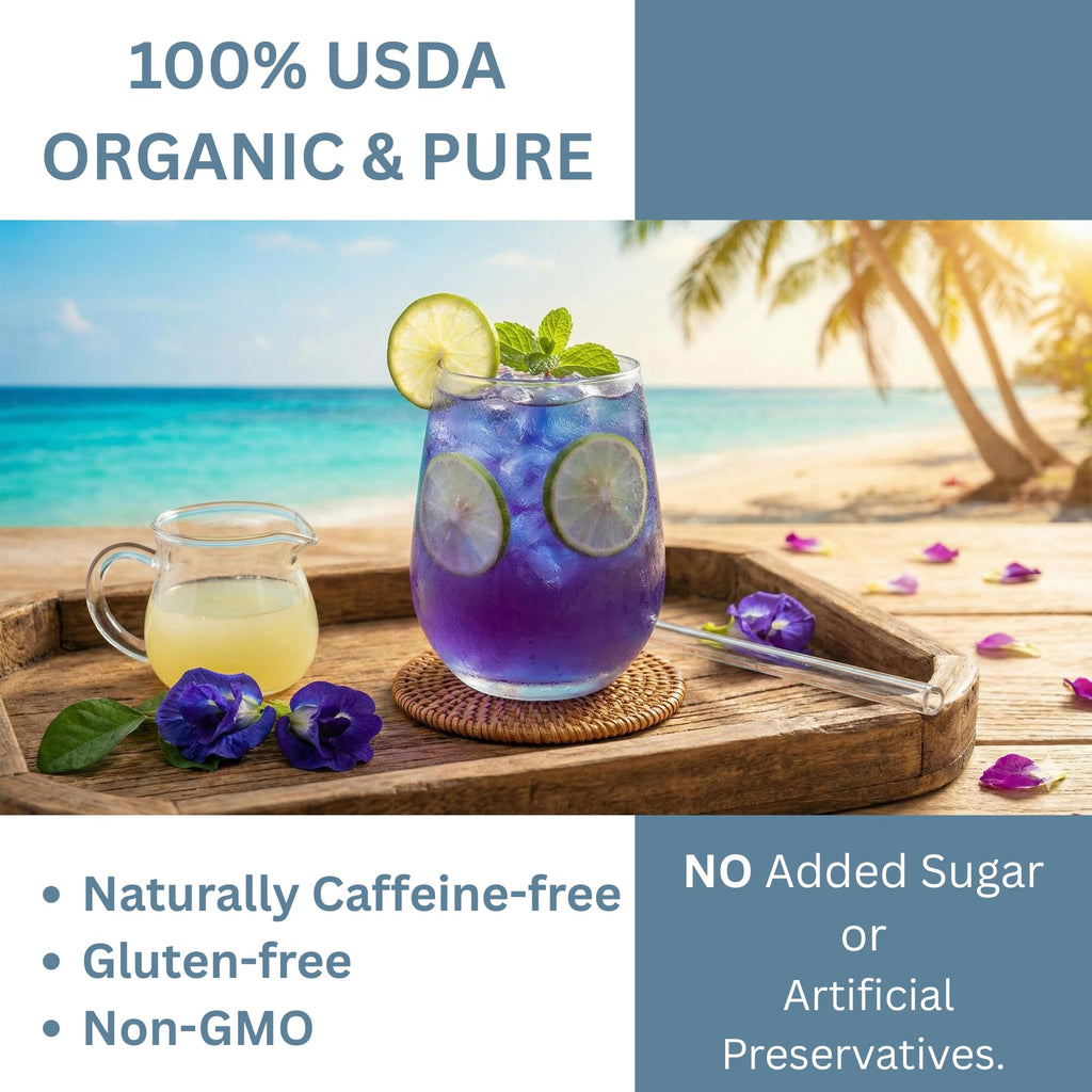 Organic Butterfly Pea Flowers - Healthy Herbal Loose Leaf Blue Tea - Natural Food Coloring - Caffeine Free 1.75OZ