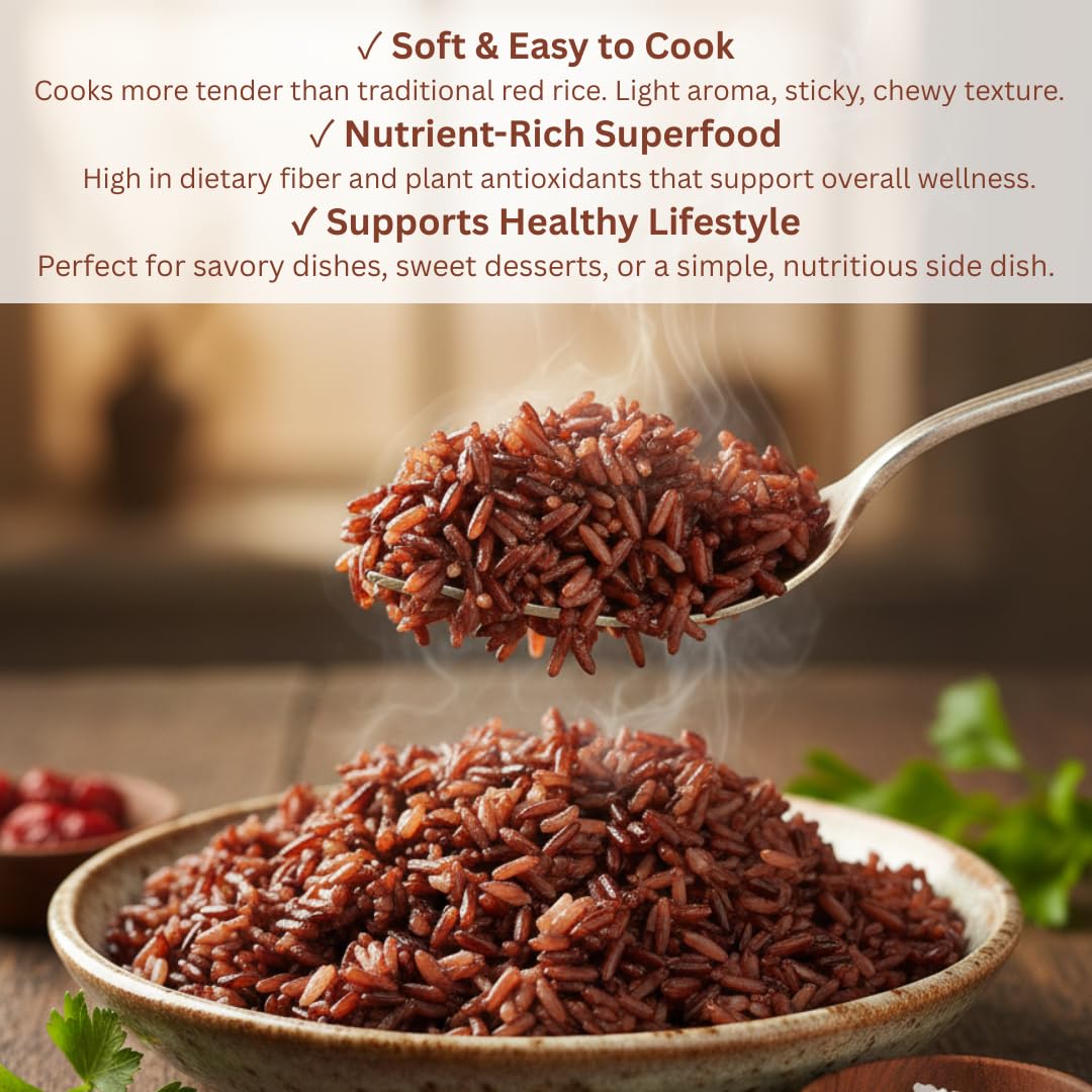 Organic Redberry Jasmine Rice | Reddish - Purple Sticky Thai Rice | Gluten Free and Preservative Free | Small Lot Farmed from Thailand