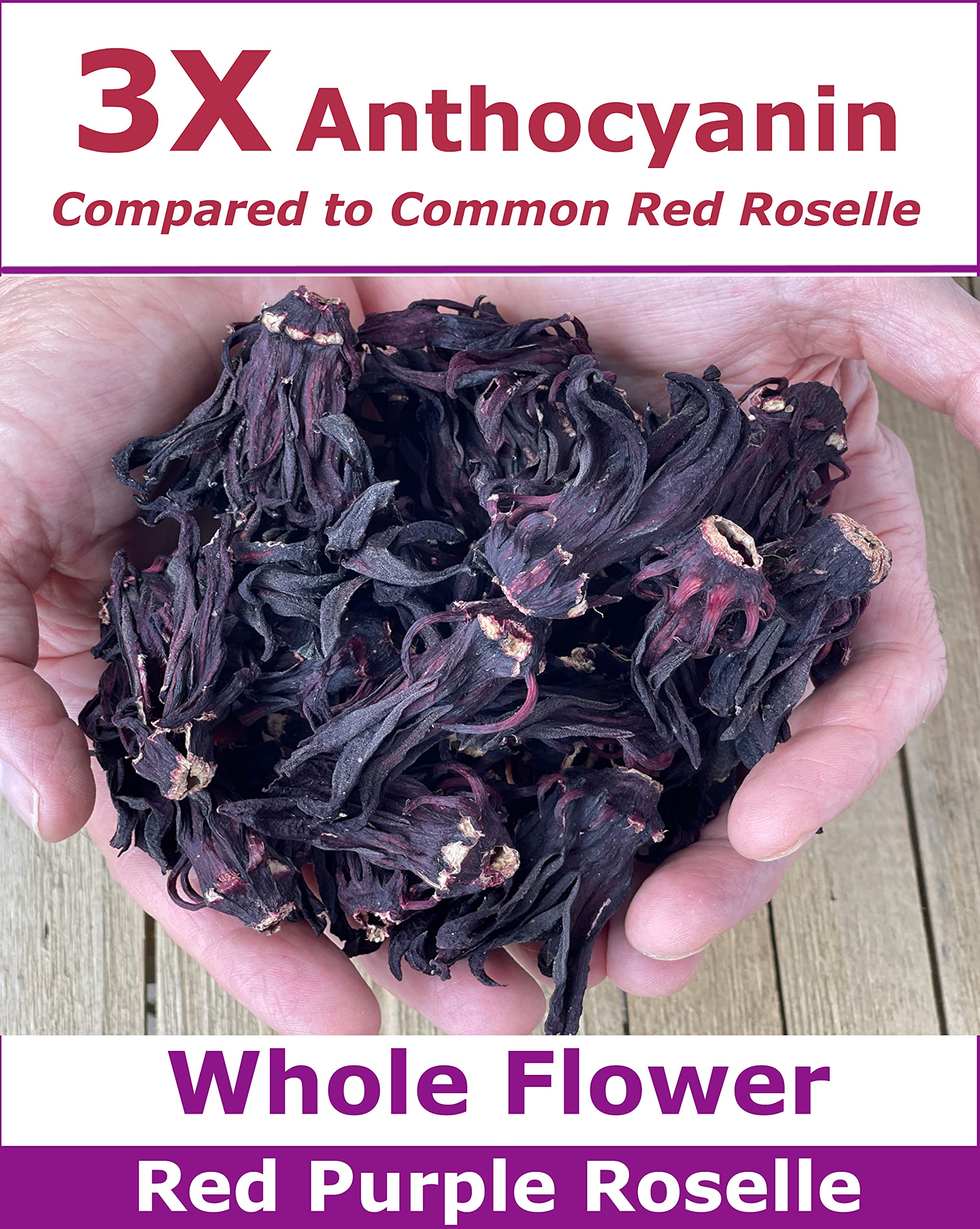 USDA Certified Organic Hibiscus Whole Flowers - Sun Dried Edible Petals for Herbal Tea Drinks - Natural Purple Thai Roselle Herb