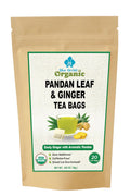 Organic Pandan Leaf and Ginger Root Tea Bags - Zesty Superfood Herbal Drink - 20 Natural Corn Fiber Sachets