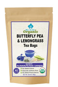 Organic Butterfly Pea Flower and Lemongrass Tea Bags - Citrusy Blue Superfood Herbal Drink - Caffeine Free - 40 Natural Corn Fiber Sachets