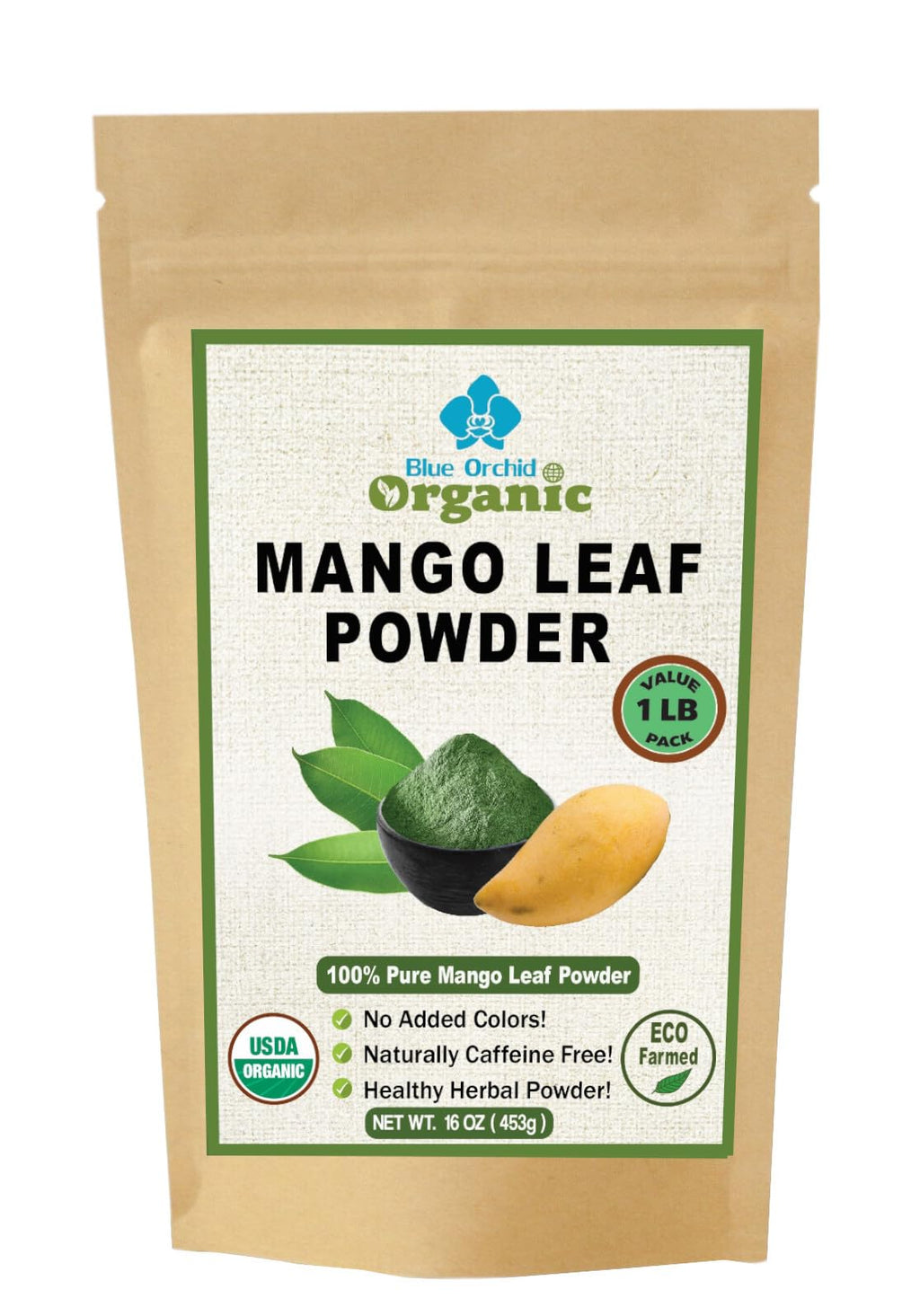 Organic Mango Leaf Powder - Vegan Wellness Herbal Tea Mix - Rich in Mangiferin, Vitamins, Antioxidants, and Anthocyanin 16 OZ