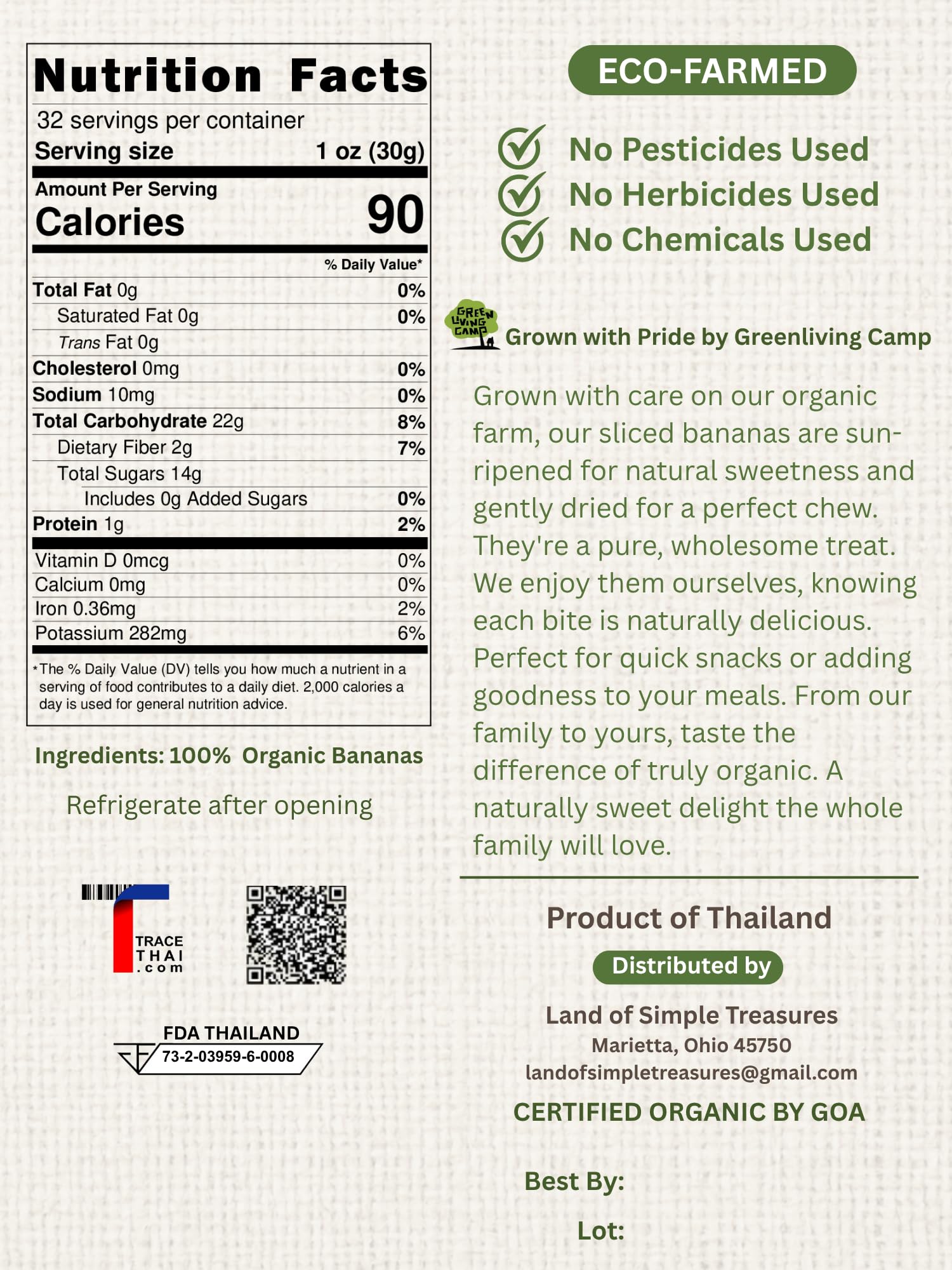 Organic Sun Dried Bananas Diced Fruit Pieces - Healthy Thai Natural Fruit Snacks - Soft and Chewy - No Sugar Added - No Preservatives - Unsulfured