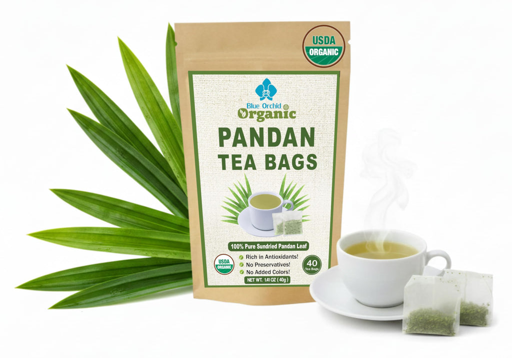Organic Pandan Tea Bags - Dried Thai Pandanus Gourmet Herbal Tea - Cut and Sifted - 40 Teabags Decaffeinated