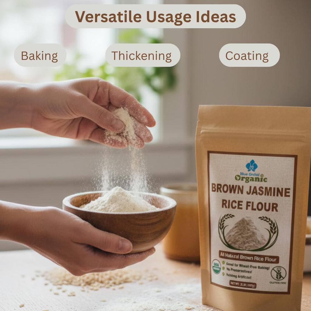 Brown Rice Flour - Organic Thai Jasmine Rice Flour - Superfine Gluten Free for Baking - 100% Whole Grain - 2 LB