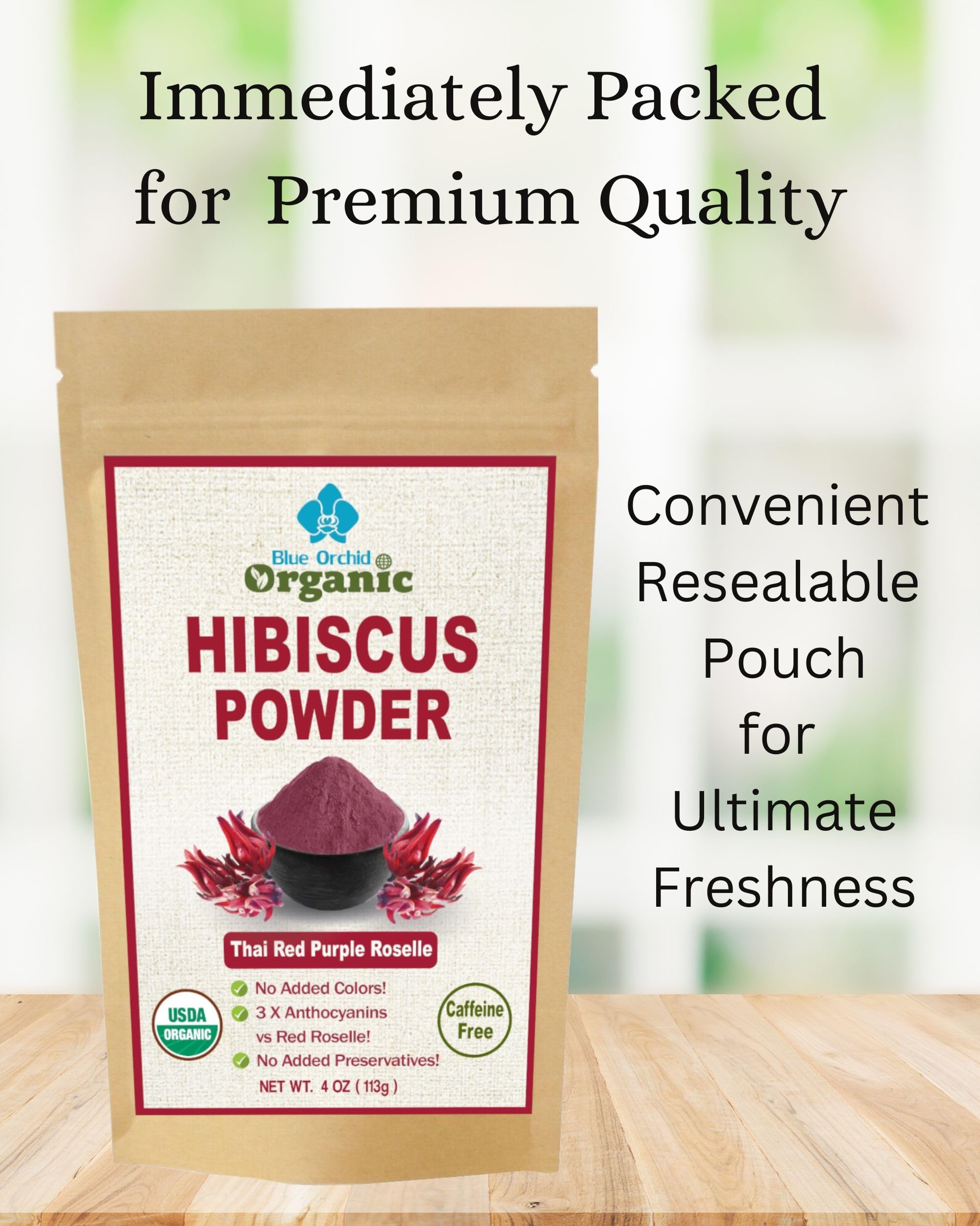 USDA Certified Organic Hibiscus Flower Powder - Sun Dried Thai Red Purple Roselle Herb - Matcha Powder for Tea Drinks Health Beauty