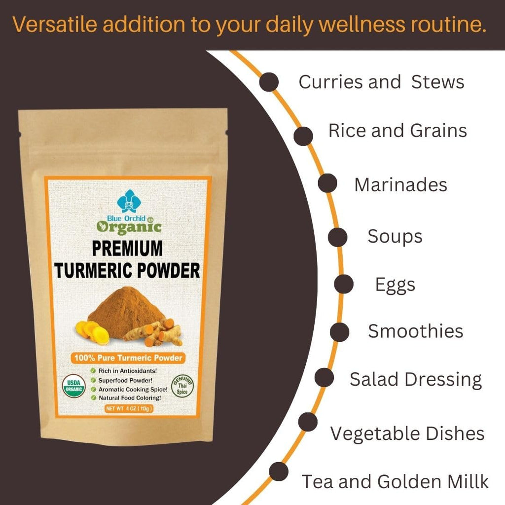 Organic Turmeric Powder - Curcumin Spice for Soups, Curries, Rice Dishes and Drinks - Non-Irradiated Gluten Free Spice from Thailand
