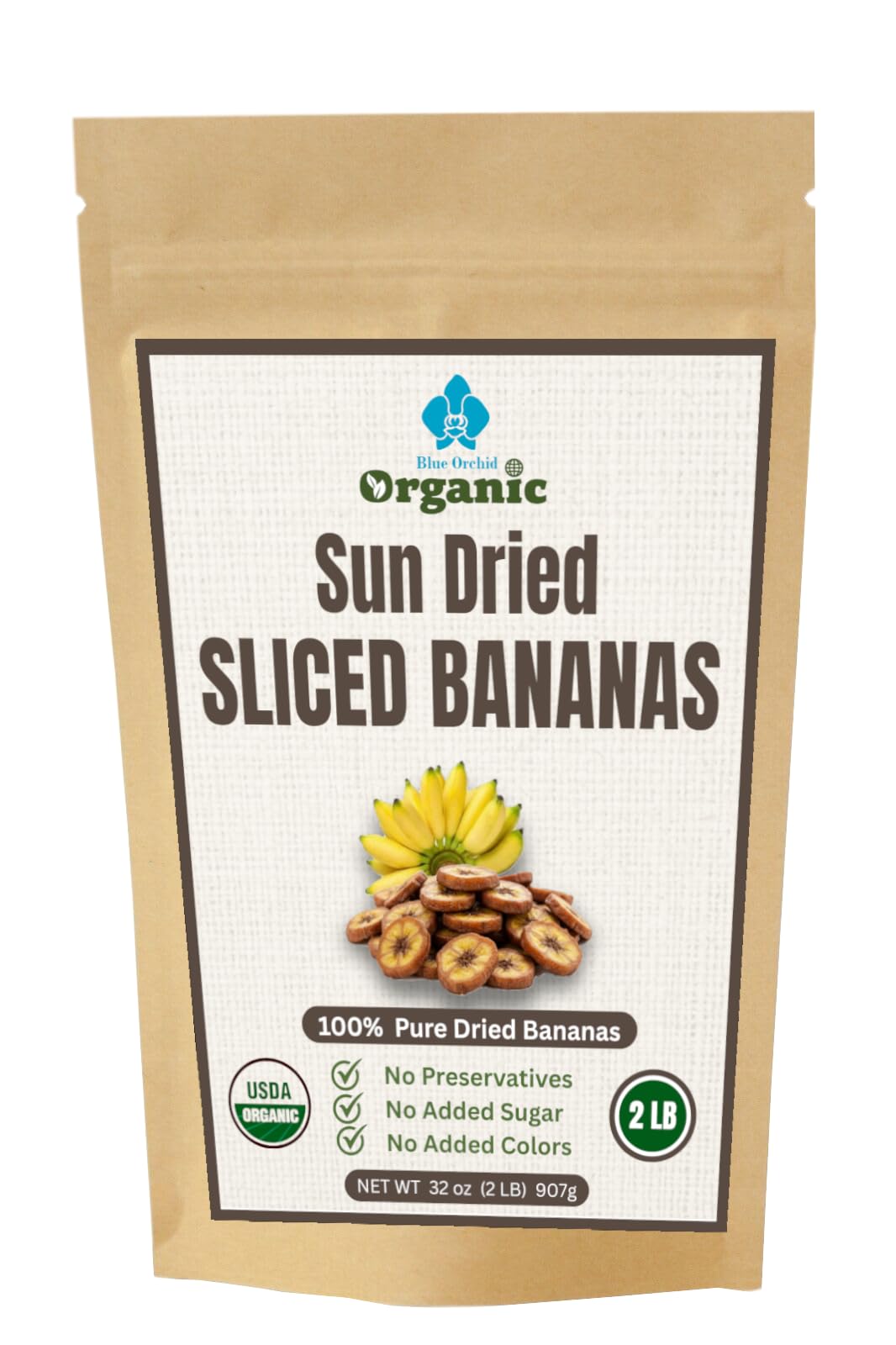 Organic Sun Dried Banana Slices 2 LB Value Pack - No Sugar Added - No Preservatives - Unsulfured - Soft and Chewy - Thai Natural Fruit Snacks - 2 lbs SLICED