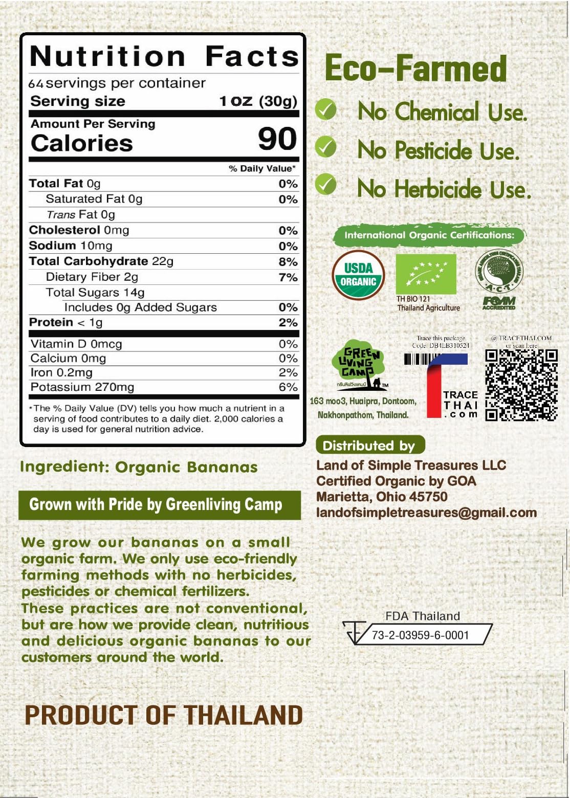 Organic Sun Dried Whole Bananas | No Sugar Added | No Preservatives | Unsulfured | Soft and Chewy Little Banana | Thai Natural Fruit Snacks | Super Potassium Snack (4 LB Whole Bananas)