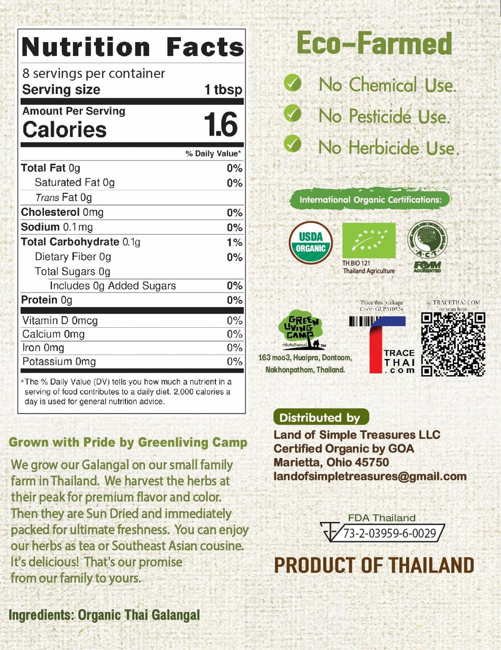 Organic Galangal Powder 4 OZ - Galanga Spice Seasoning in Asian Cooking - for Thai, Indonesian, and Malaysian Cuisine