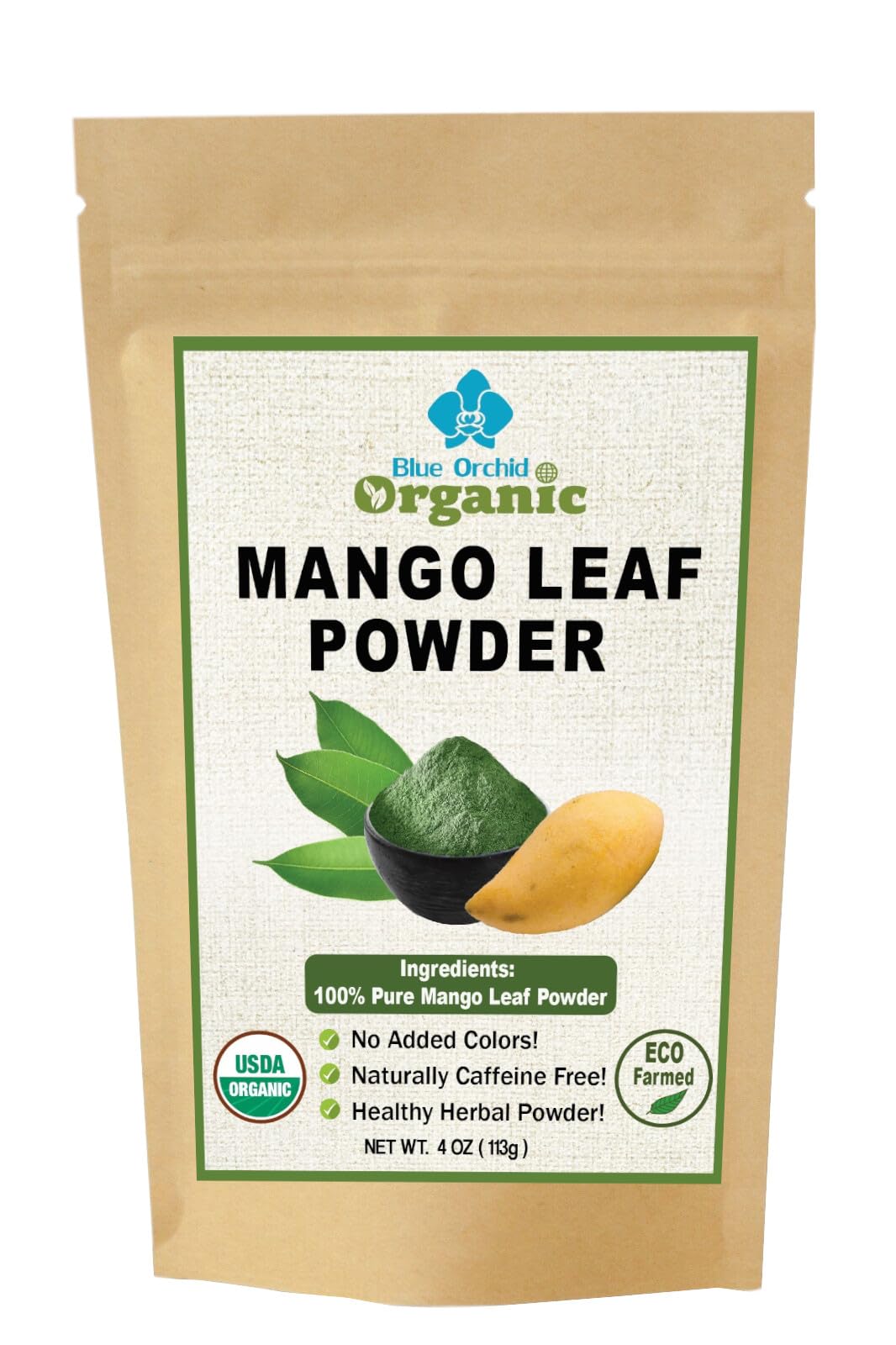 Organic Mango Leaf Powder 4 OZ - Vegan Wellness Herbal Tea Mix - Rich in Mangiferin, Vitamins, Antioxidants, and Anthocyanin