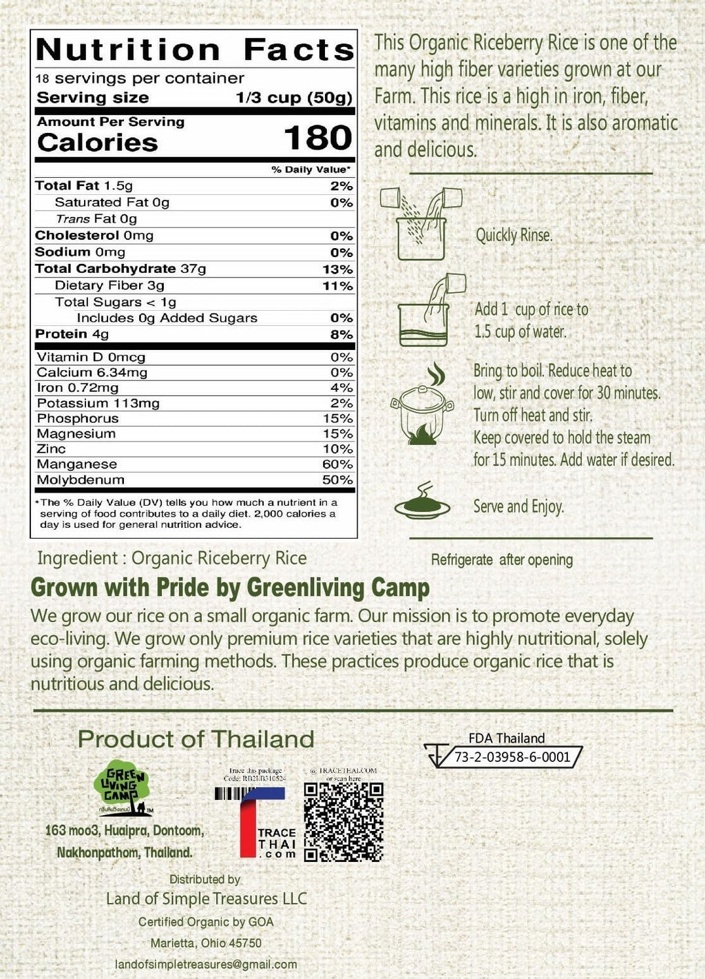 100% USDA Certified Organic Riceberry Rice - Purple Thai Black Jasmine Rice from Thailand - Gluten-free Healthy Gourmet Superfood