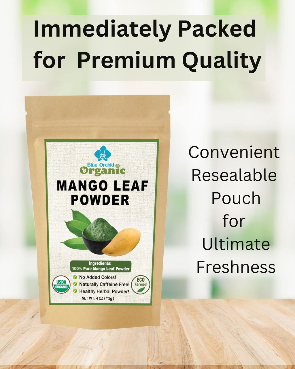 Organic Mango Leaf Powder 4 OZ - Vegan Wellness Herbal Tea Mix - Rich in Mangiferin, Vitamins, Antioxidants, and Anthocyanin