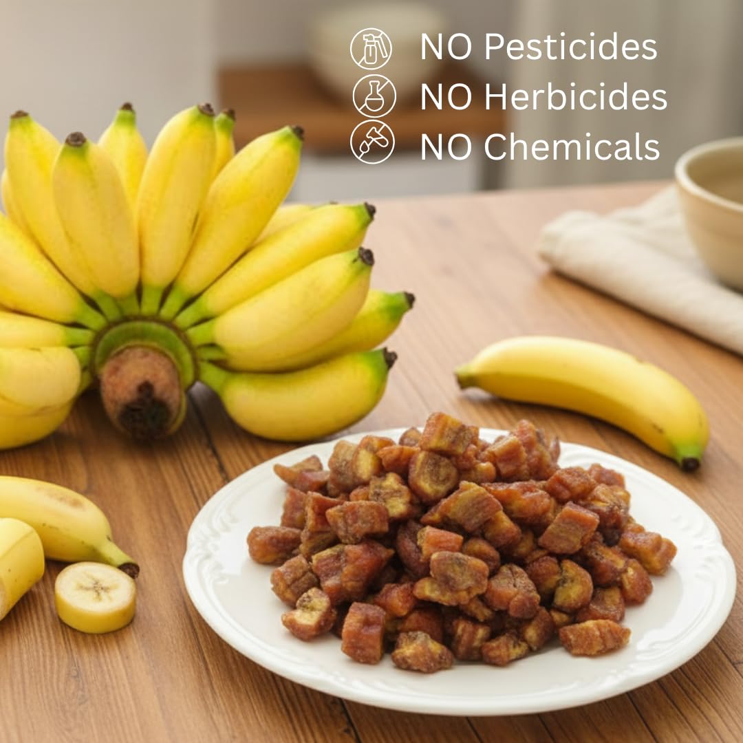 Organic Sun Dried Bananas Diced Fruit Pieces - Healthy Thai Natural Fruit Snacks - Soft and Chewy - No Sugar Added - No Preservatives - Unsulfured