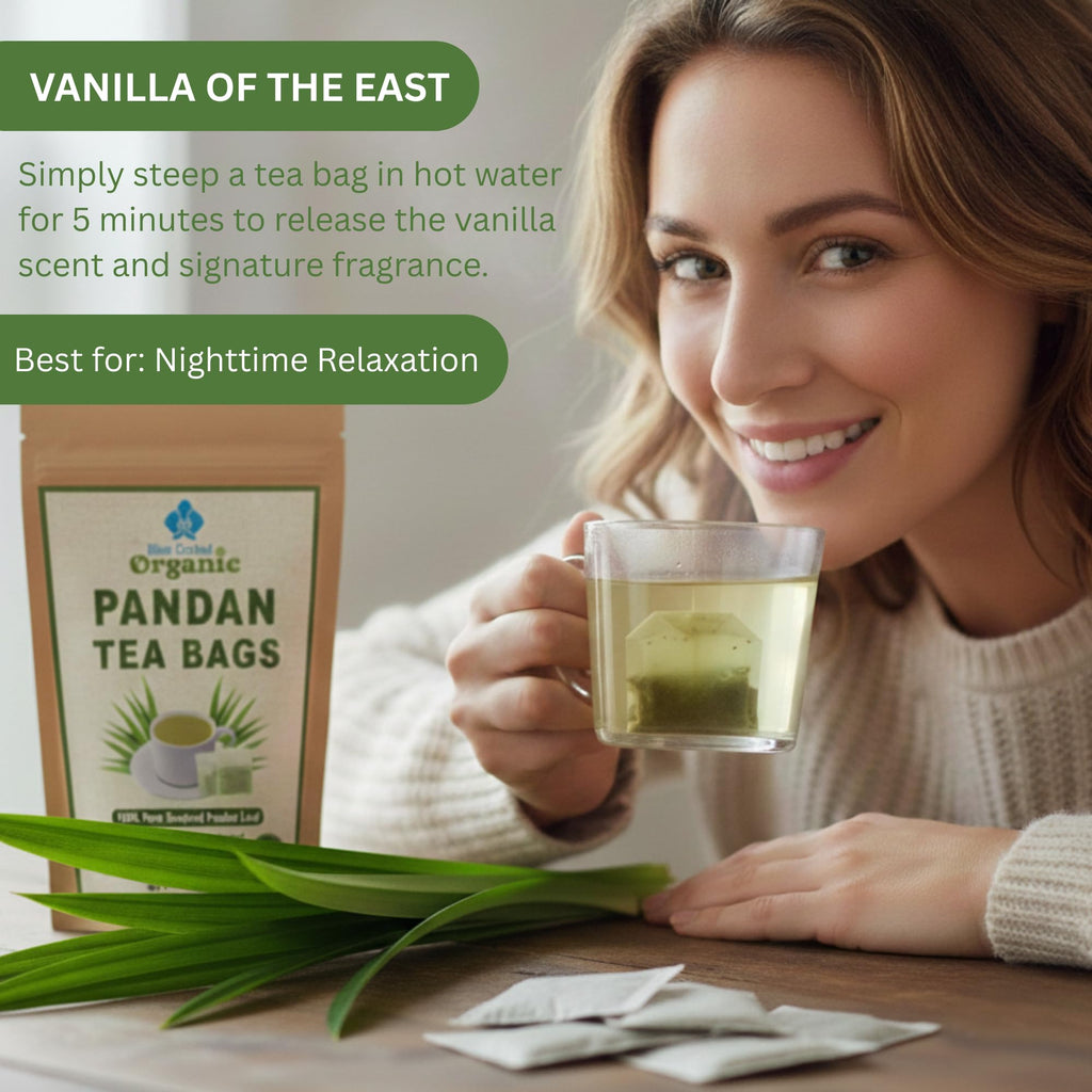 Organic Pandan Tea Bags - Dried Thai Pandanus Gourmet Herbal Tea - Cut and Sifted - 40 Teabags Decaffeinated