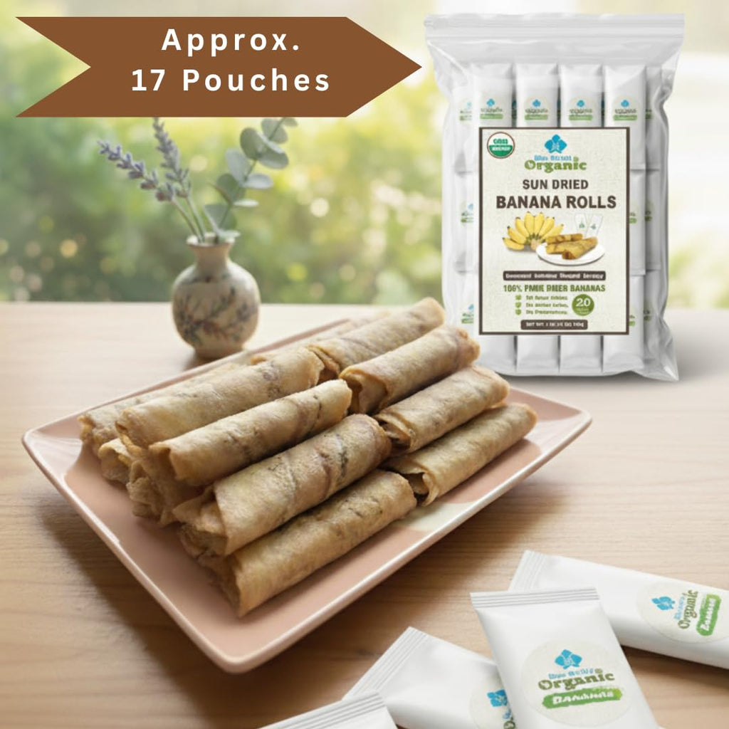 Organic Sun Dried Banana Snacks - Natural Fruit Leather No Sugar Added - No Preservatives - Unsulfured - Soft and Chewy - Bulk Value Pack