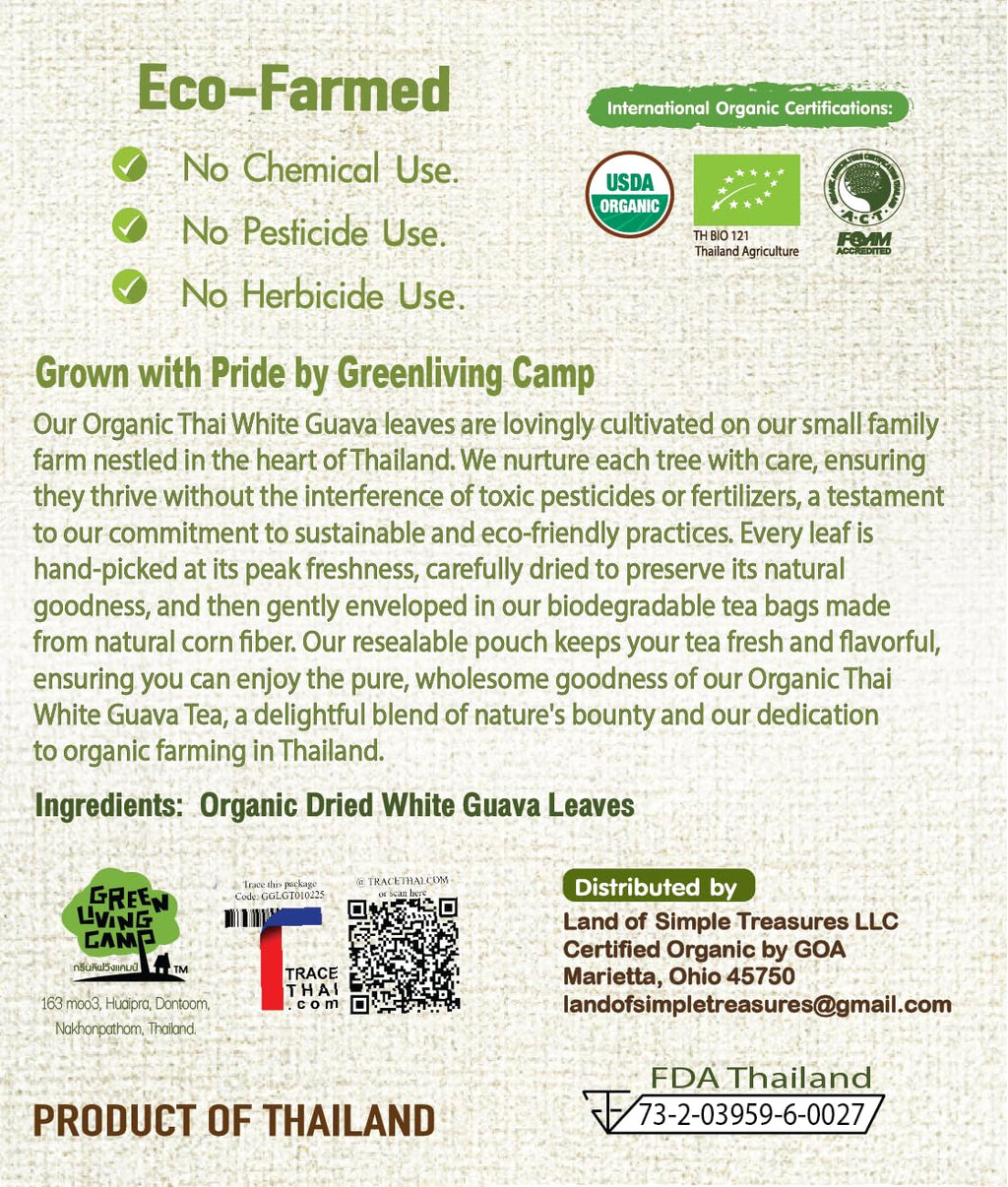 USDA Certified Natural Thai White Guava Leaf Herbal Tea Bags | Premium, Caffeine-Free, Rich in Antioxidants