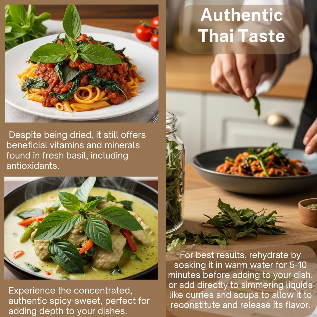 Organic Sun Dried Crushed Sweet Basil Leaves 1 OZ - Thai Spice for Aromatic Seasoning in Soups, Sauces, Pasta, Asian and Italian Pesto Recipes