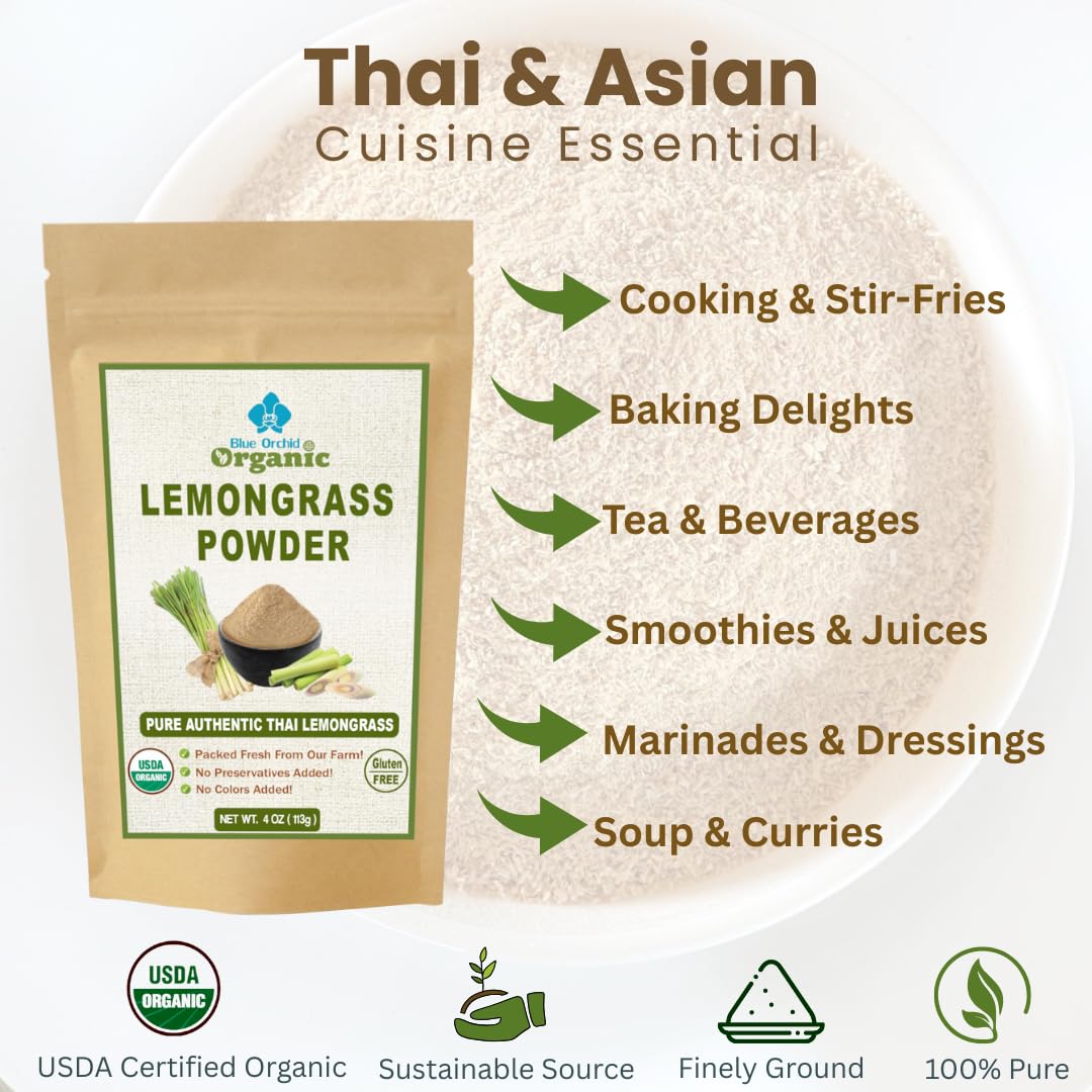 Lemongrass Powder | Organic Dried Thai Spice Herb | Freshly Ground Lemon Grass Stalks | Culinary Grade Seasoning for Cooking and Tea