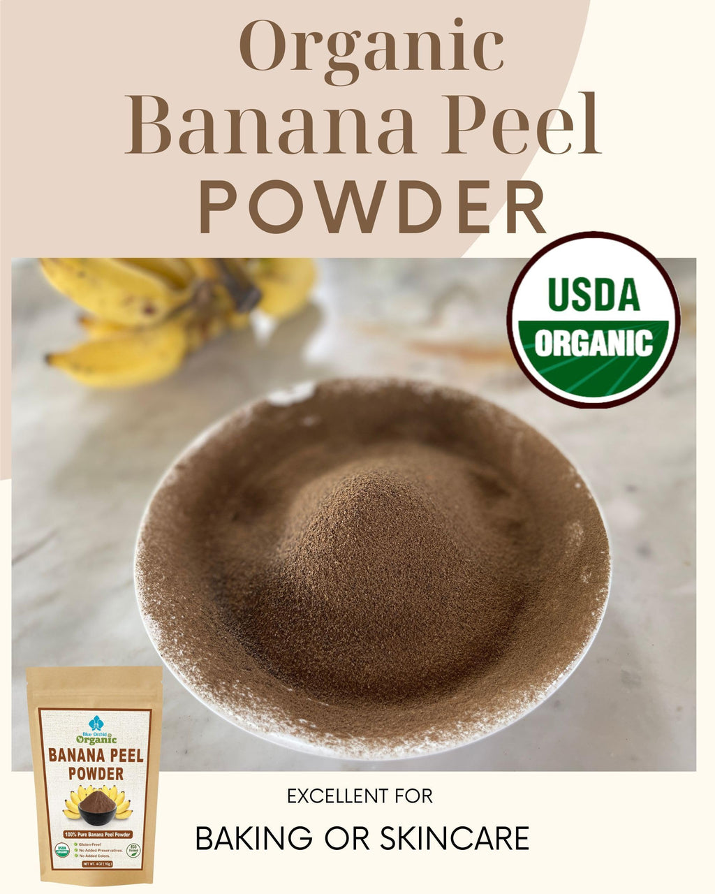 Organic Banana Peel Powder - All Natural One Ingredient 4 OZ