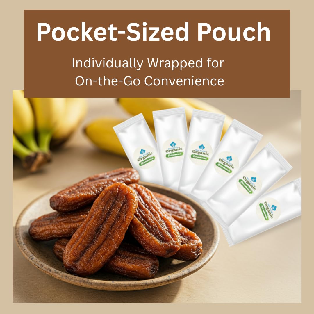 Organic Sun Dried Bananas Value Pack - Dried Fruit Individual Packs - Soft and Chewy - No Sugar Added - No Preservatives - Unsulfured Natural Snacks - 21 OZ