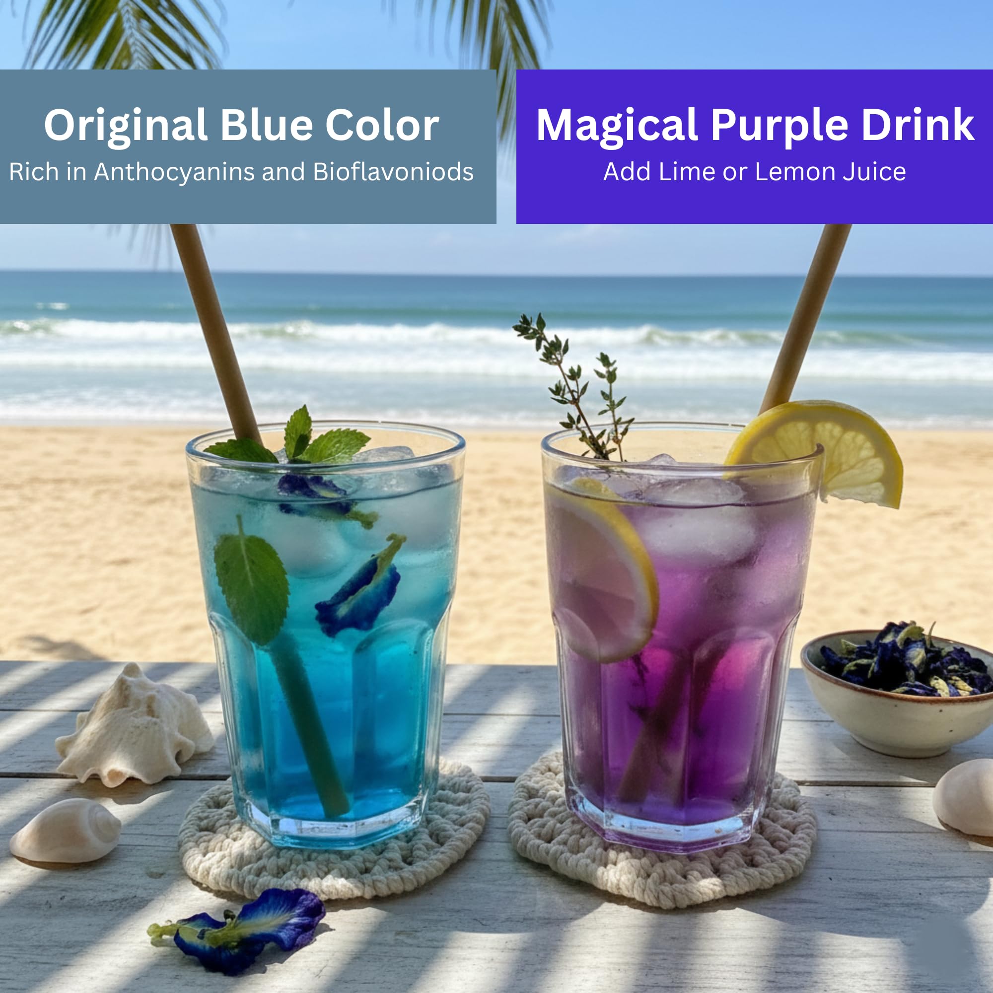 Organic Butterfly Pea Flower Tea Bags - 40 Organic Corn Fiber Sachets - Premium Dried Blossoms - Natural Food Coloring - Caffeine Free