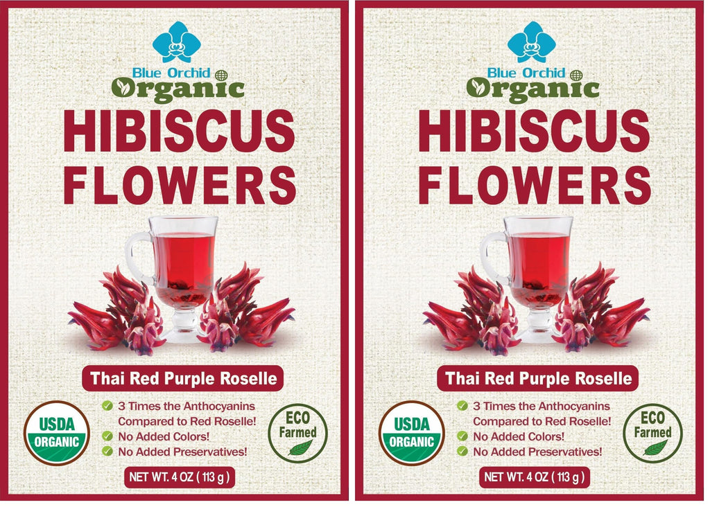 USDA Certified Organic Hibiscus Whole Flowers - Sun Dried Edible Petals for Herbal Tea Drinks - Natural Purple Thai Roselle Herb