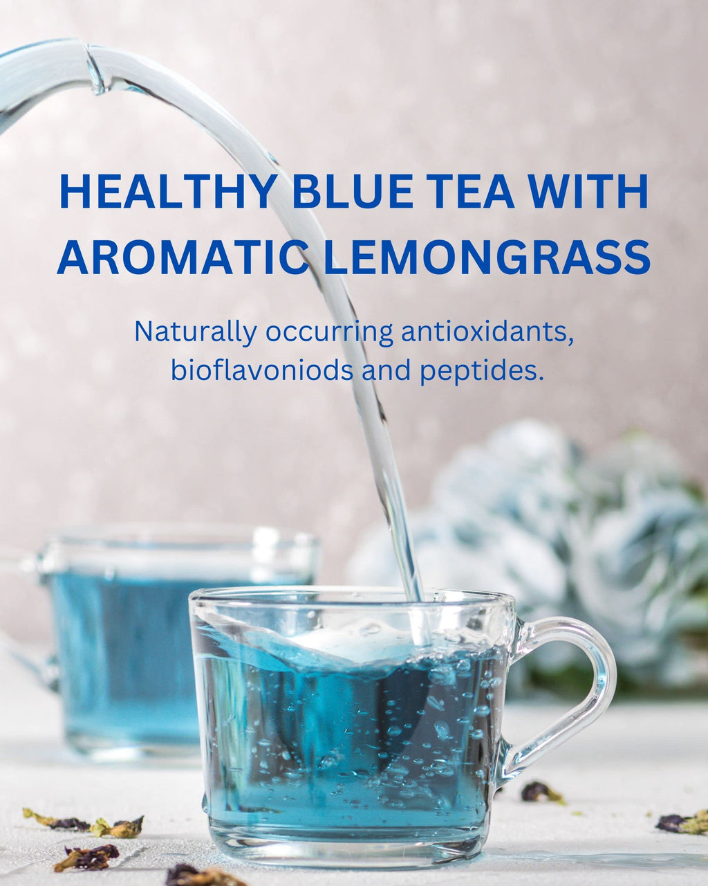 Organic Butterfly Pea Flower and Lemongrass Tea Bags - Citrusy Blue Superfood Herbal Drink - Caffeine Free - 40 Natural Corn Fiber Sachets