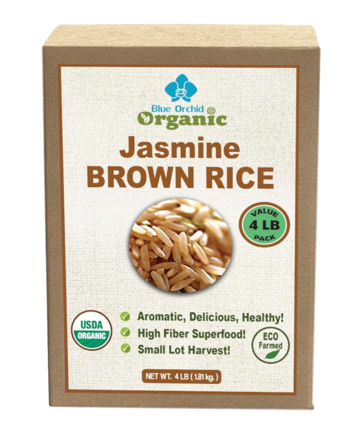 Organic Brown Jasmine Rice from Thailand - Whole Grain Vegan Natural Healthy Superfood Gluten-free - 4 LB