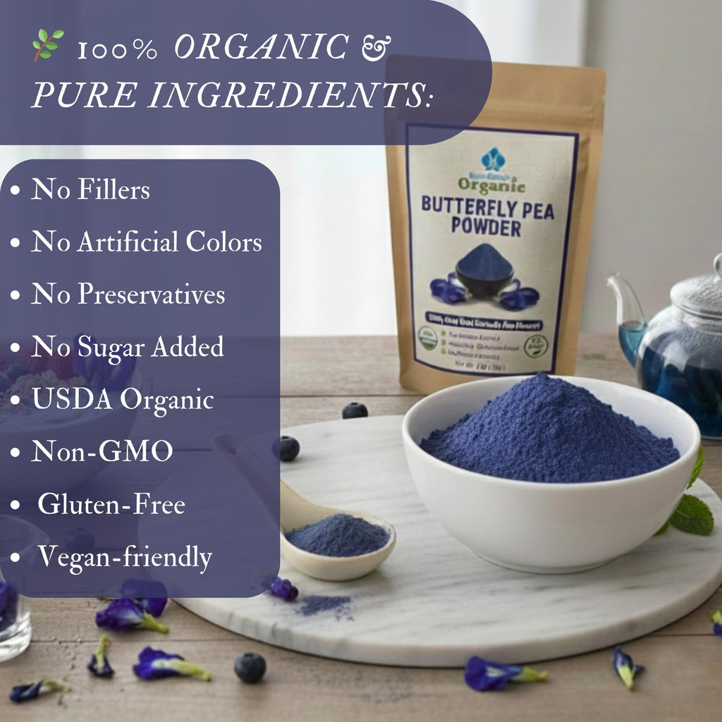 Butterfly Pea Flower Powder - Organic Blue Matcha Tea and Latte - Natural Food Coloring - 4 OZ