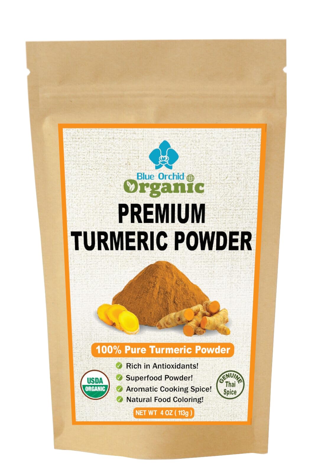 Organic Turmeric Powder - Curcumin Spice for Soups, Curries, Rice Dishes and Drinks - Non-Irradiated Gluten Free Spice from Thailand