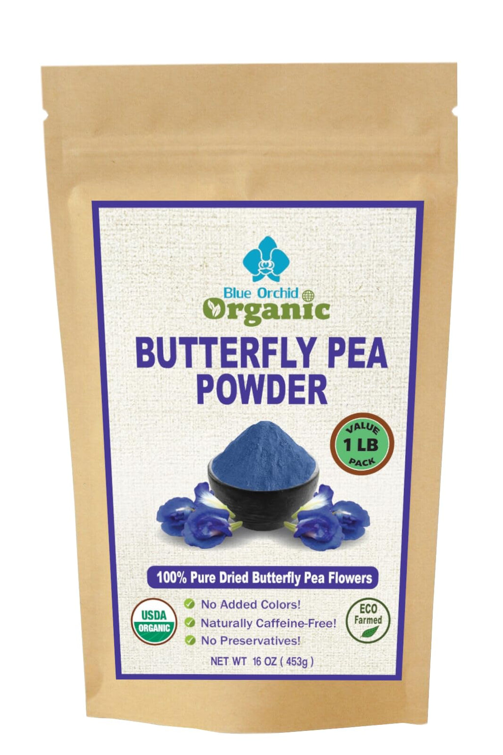 Butterfly Pea Flower Powder - Organic Blue Matcha Tea and Latte - Natural Food Coloring - 16 OZ (16 OZ)