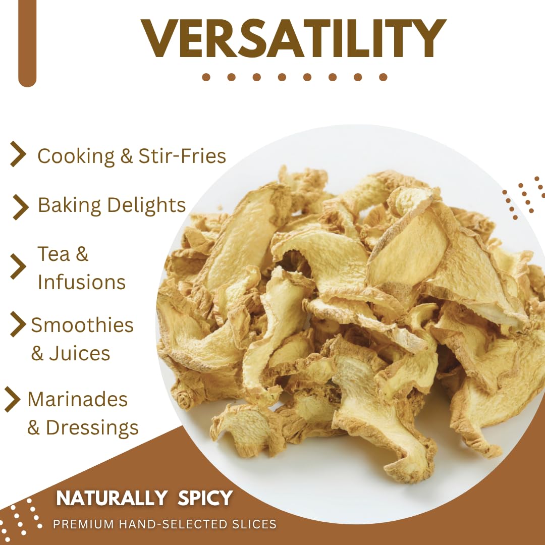 USDA Certified Organic Dried Ginger Root Slices 2 OZ - Premium Sun Dried Thai Spice, Carefully Cut & Sifted Zingiber Officinale for Flavorful Teas, Warming Soups, and Authentic Asian Cuisine