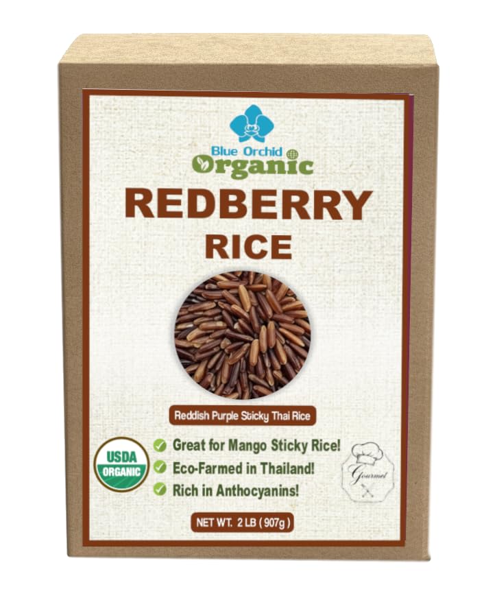 Organic Redberry Jasmine Rice | Reddish - Purple Sticky Thai Rice | Gluten Free and Preservative Free | Small Lot Farmed from Thailand