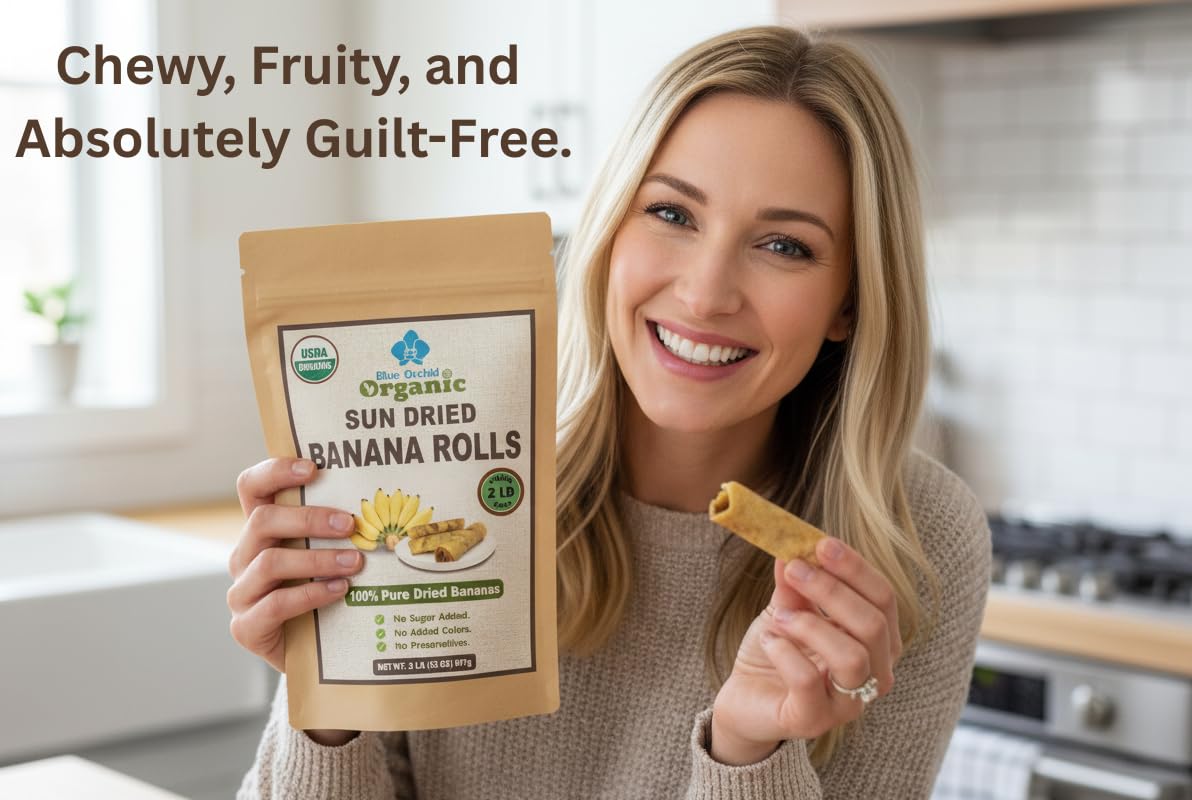 Organic Sun Dried Banana Snacks - Natural Fruit Leather No Sugar Added - No Preservatives - Unsulfured - Soft and Chewy - Bulk Value Pack