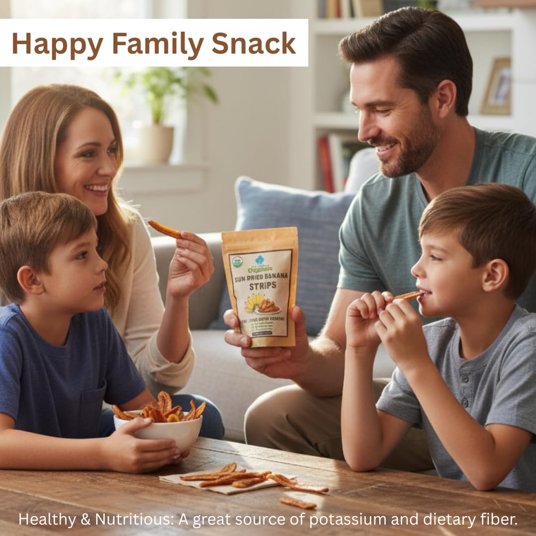 Organic Sun Dried Banana Strips - No Sugar Added - No Preservatives - Unsulfured - Soft and Chewy - Natural Fruit Snacks 12.6 OZ