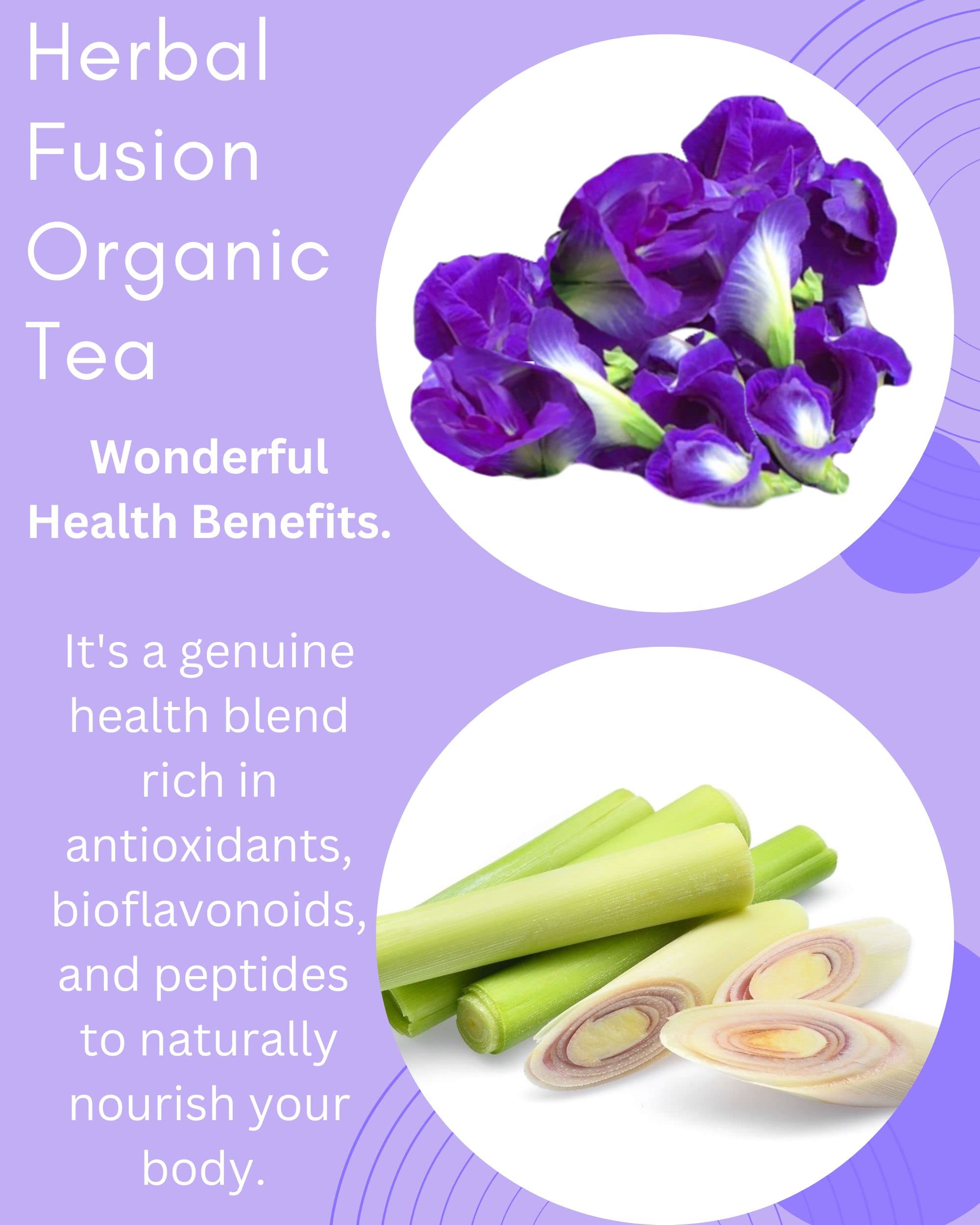 Organic Butterfly Pea Flower and Lemongrass Tea Bags - Citrusy Blue Superfood Herbal Drink - Caffeine Free - 40 Natural Corn Fiber Sachets