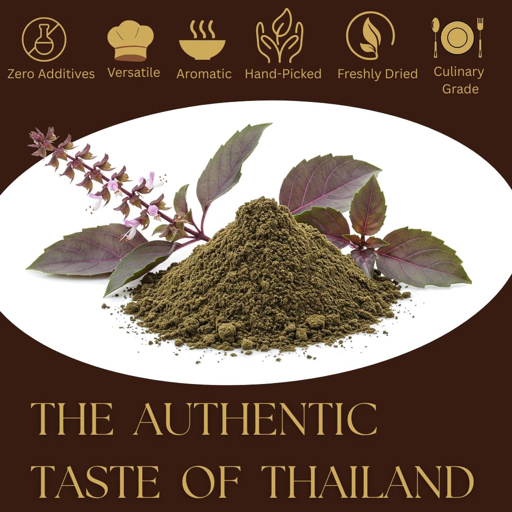 Organic Thai Holy Basil Powder 8 OZ - Premium Ground Hot Spice - Culinary Seasoning for Soups, Stir-fries, and Asian Cuisine